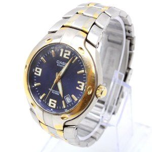 Casio Edifice Watch Mens Silver Gold Tone Stainless Steel Blue Dial 2719 Rare